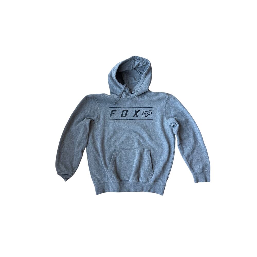 Fox Racing Men’s Medium Gray Pullover Hoodie Spellout Logo Fleece Moto